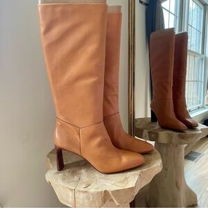 NWT Vince Camuto Hersha Leather Stacked Heel Knee High Boots in Light Cognac 11